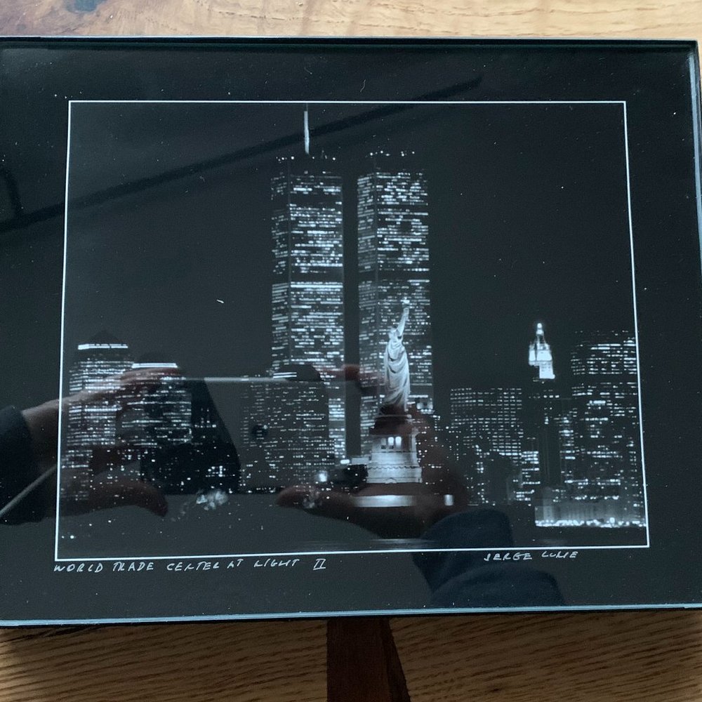 World Trade Center at Night II - Black & White Framed Photo
